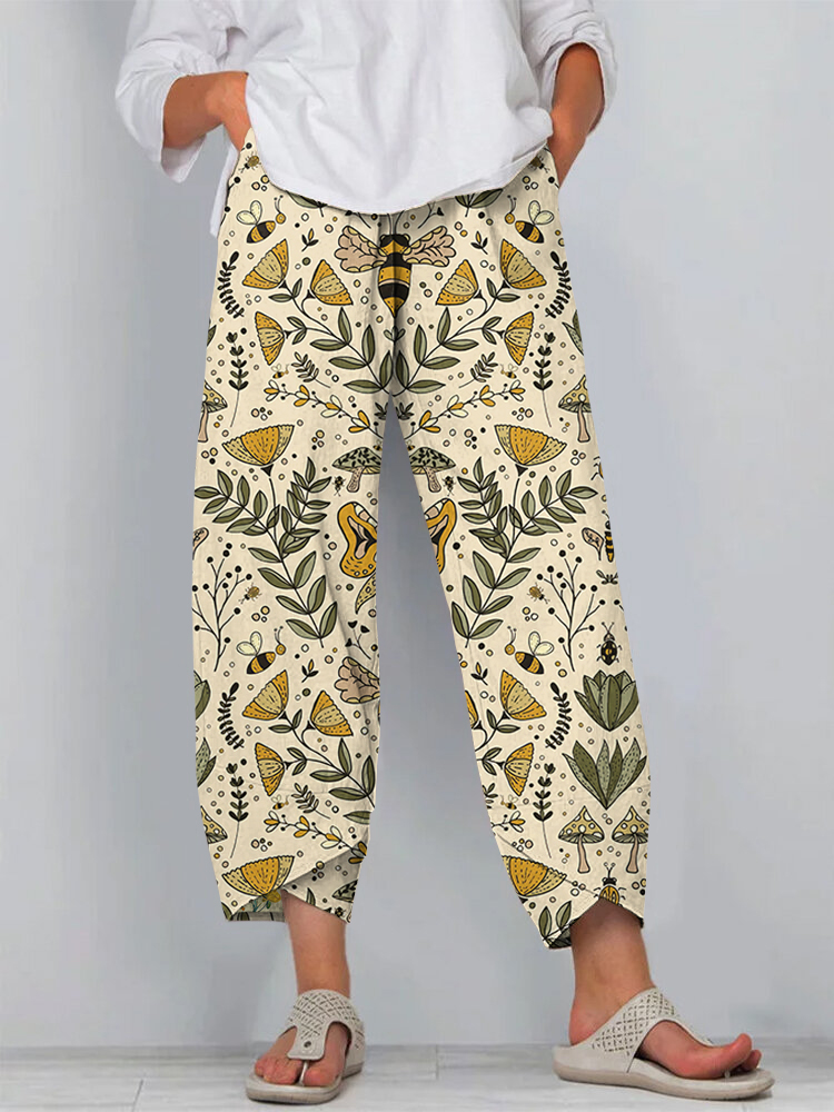 Bees and Moths Print Loose Casual Pants