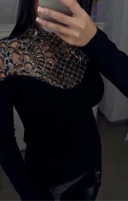 Women's Round Neck, Fitted, Sheer, Sexy Top