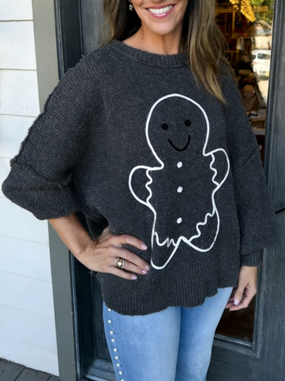 Cute Cookie Pattern Patchwork Sweater for Women