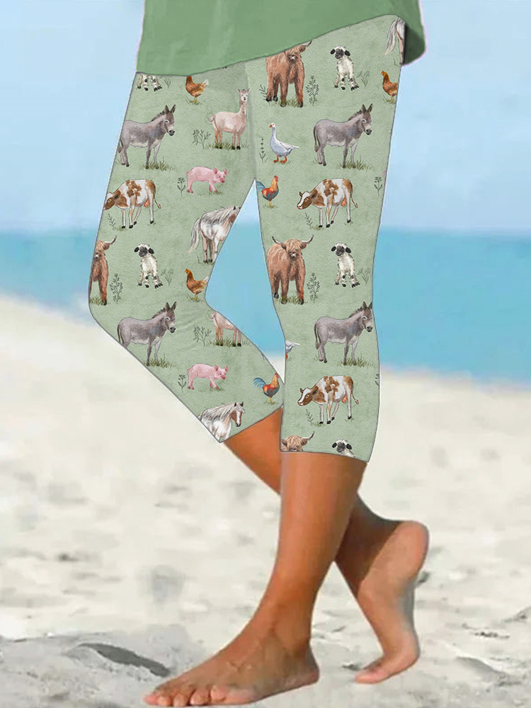 Farm Animals Print Casual Cozy Stretch Leggings