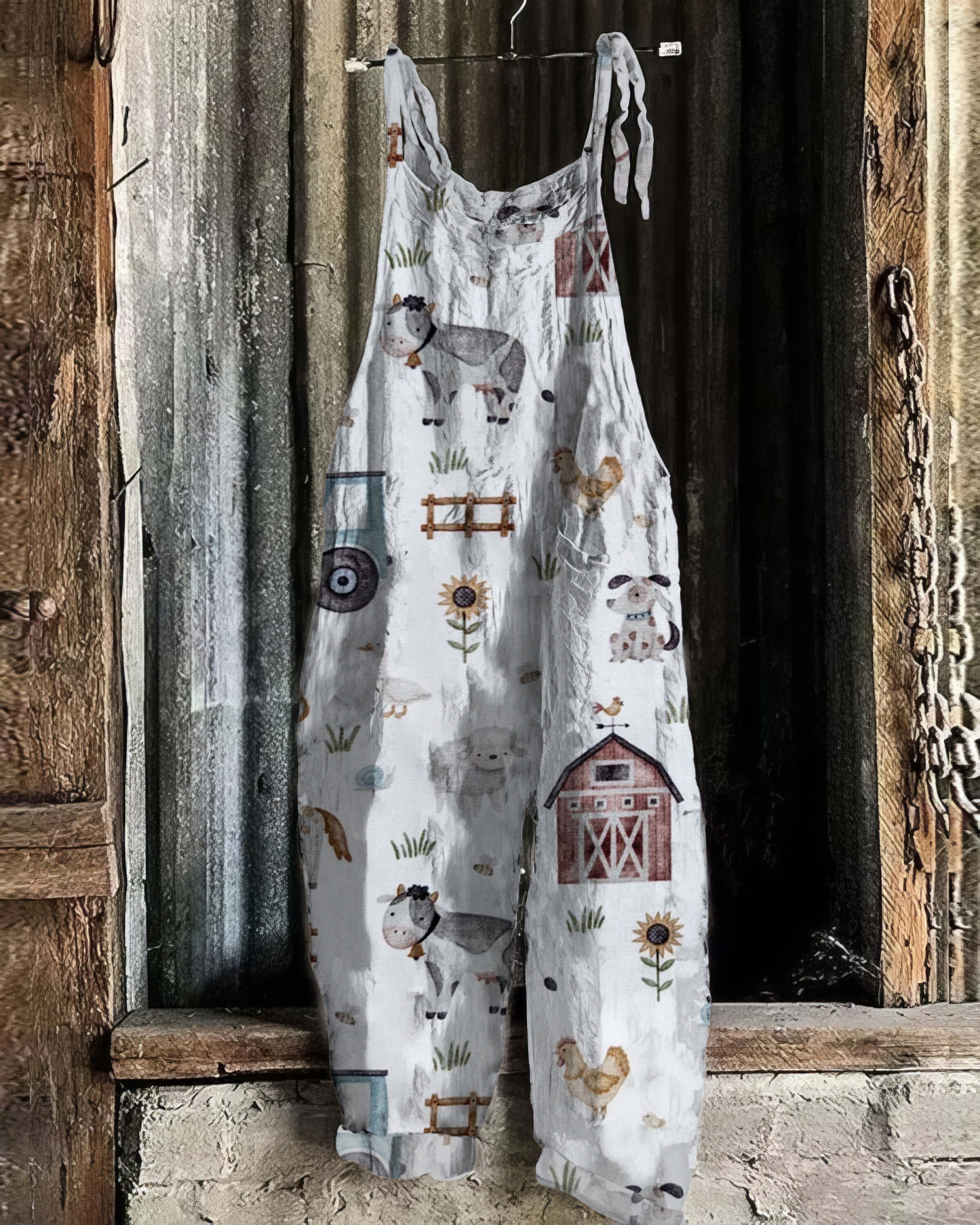 Vintage Farm Pattern Linen Blend Jumpsuit