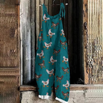 Chicken Print Loose Casual Jumpsuit