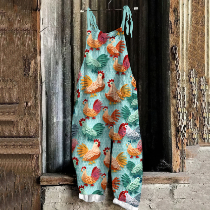 Farm Rooster Art Print Casual Loose Jumpsuit