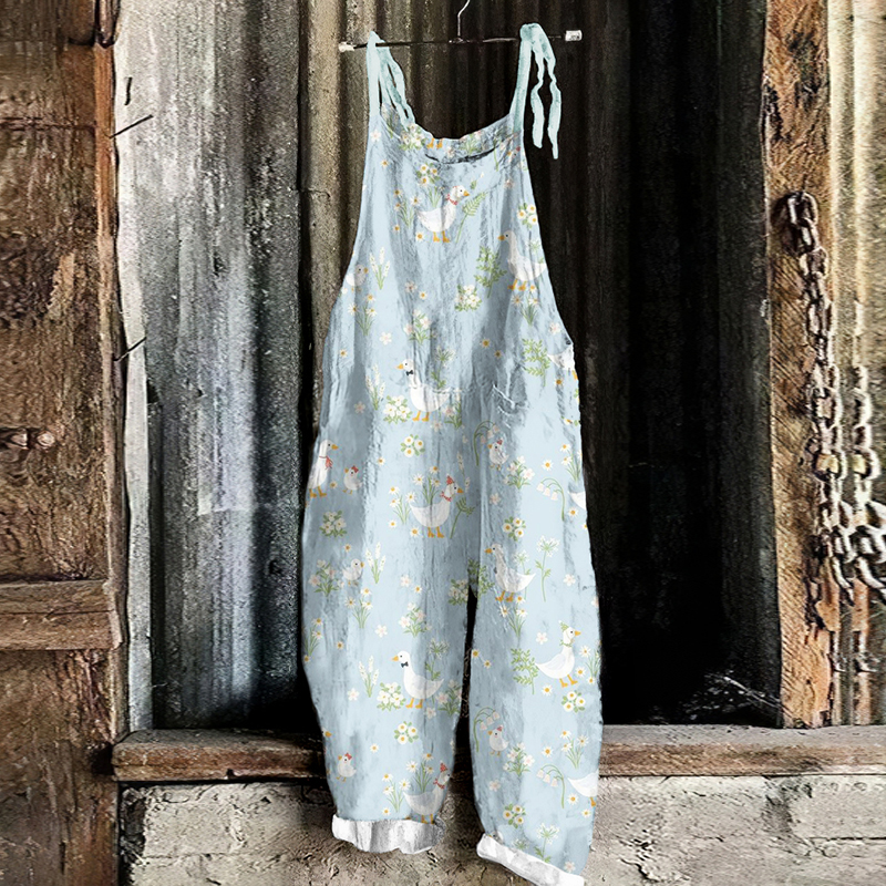 Goose Print Casual Loose Jumpsuit