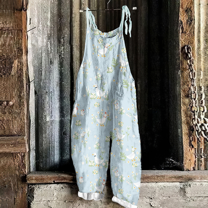 Goose Print Casual Loose Jumpsuit