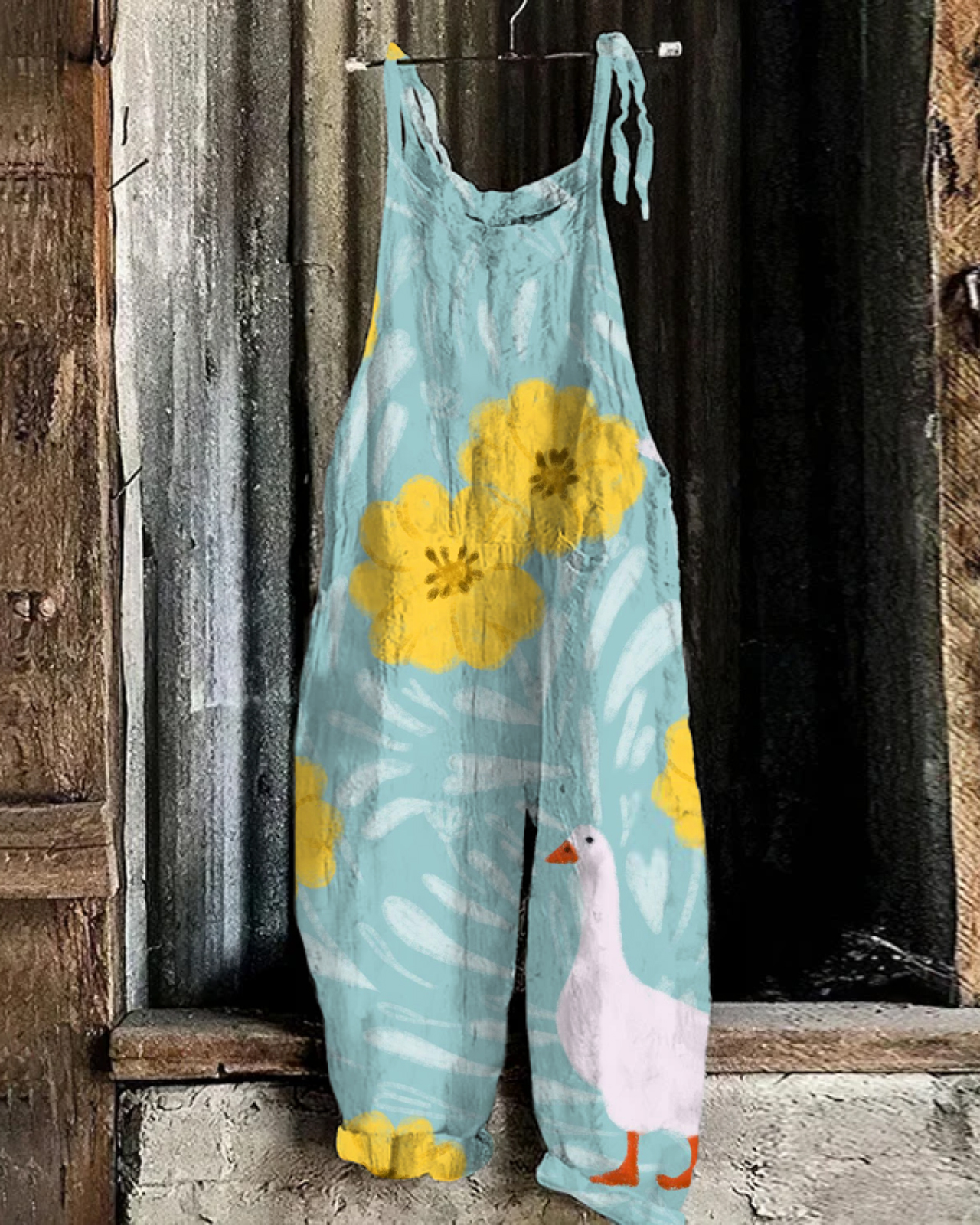 Japanese Art Huge Farm And Animal Print Loose Casual Jumpsuit