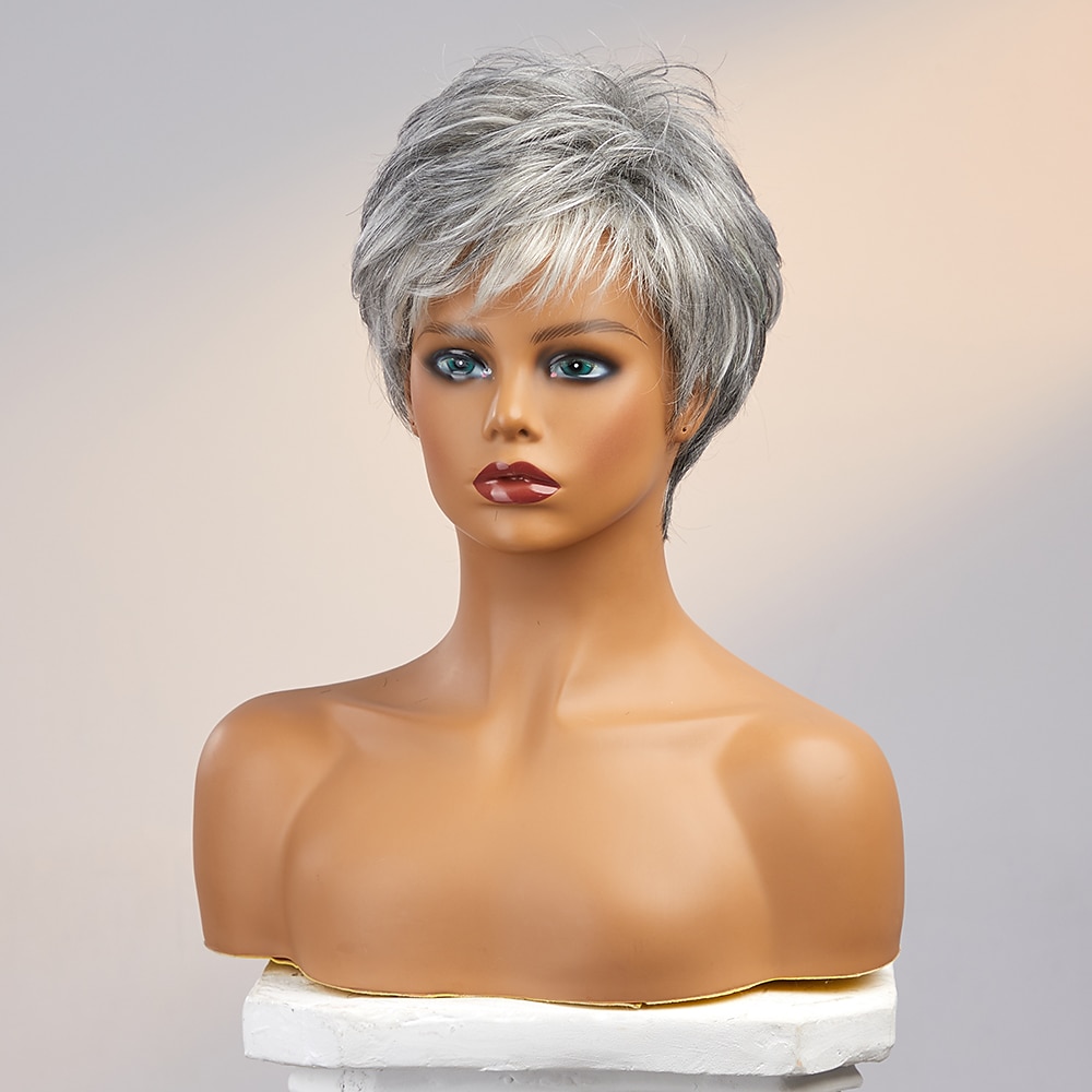 Human Hair Wig Short Straight With Bangs Dark Gray Soft Party Women Capless Brazilian Hair Women's Grey 8 inch Party / Evening Daily Daily Wear 2024 - $61.99 –P5