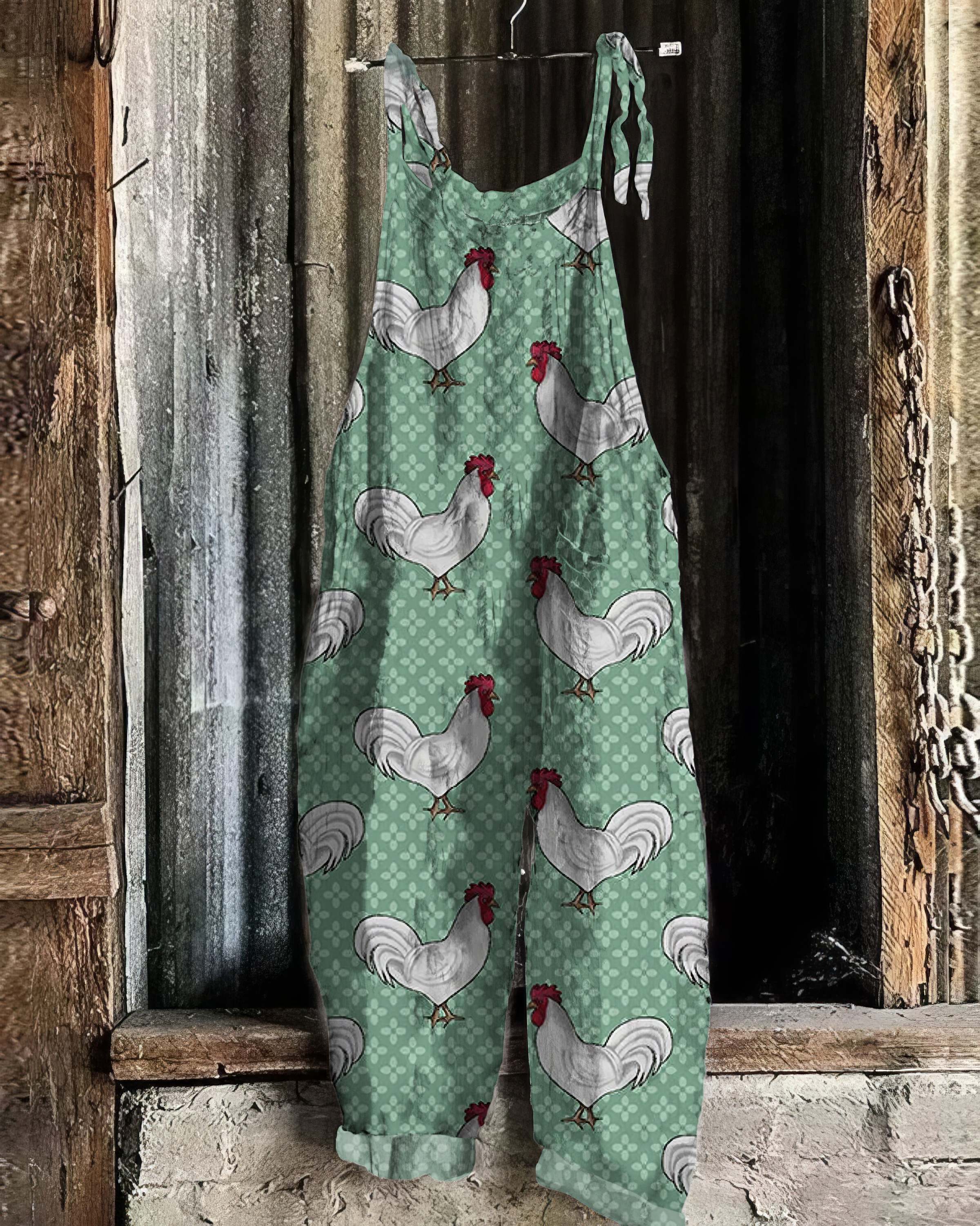 Farm Chicken Print Loose Casual Jumpsuit