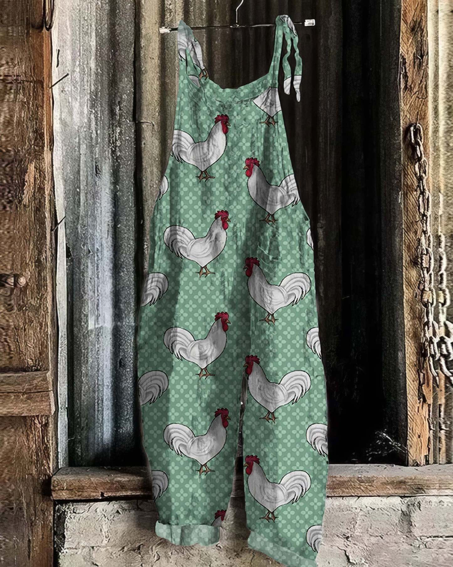 Farm Chicken Print Loose Casual Jumpsuit