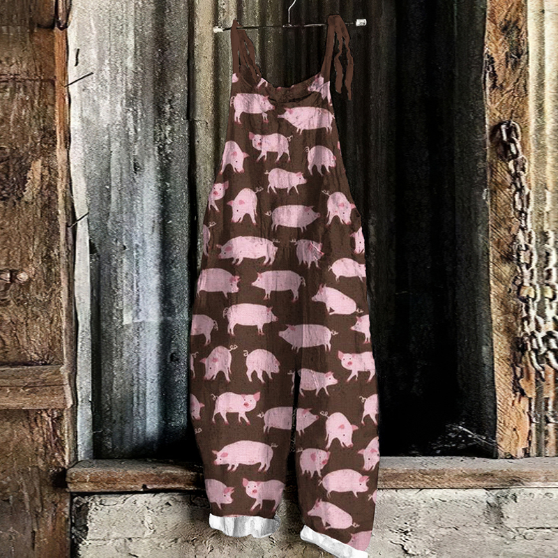 Cute Pig Print Casual Jumpsuit