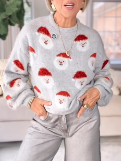 Women Round Neck Christmas Element Printed Casual Sweater