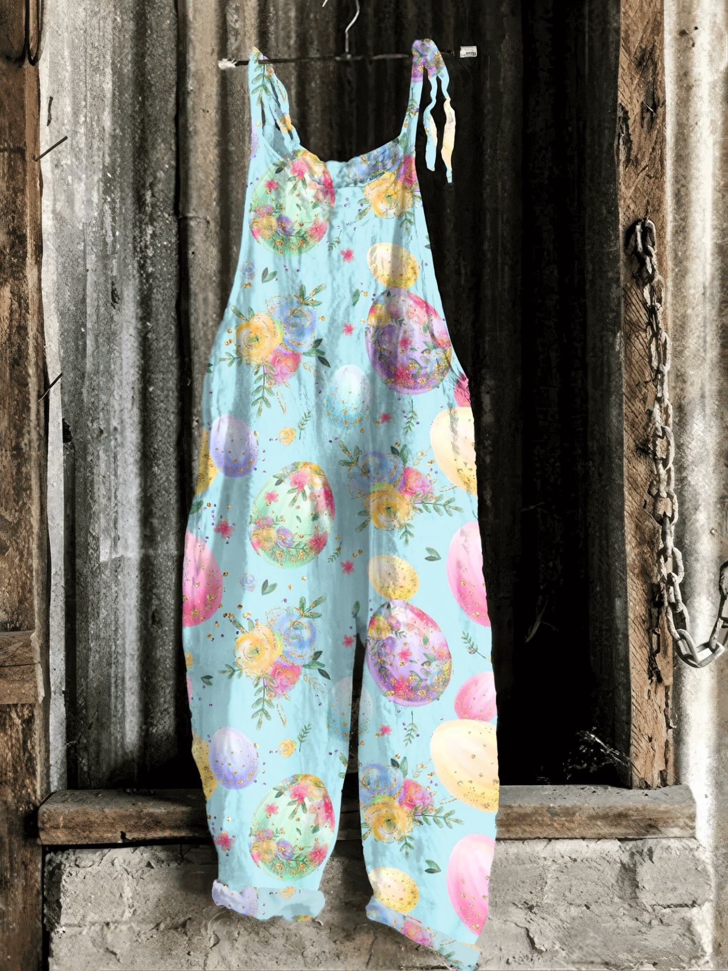 Vintage Easter Pattern Casual Jumpsuit
