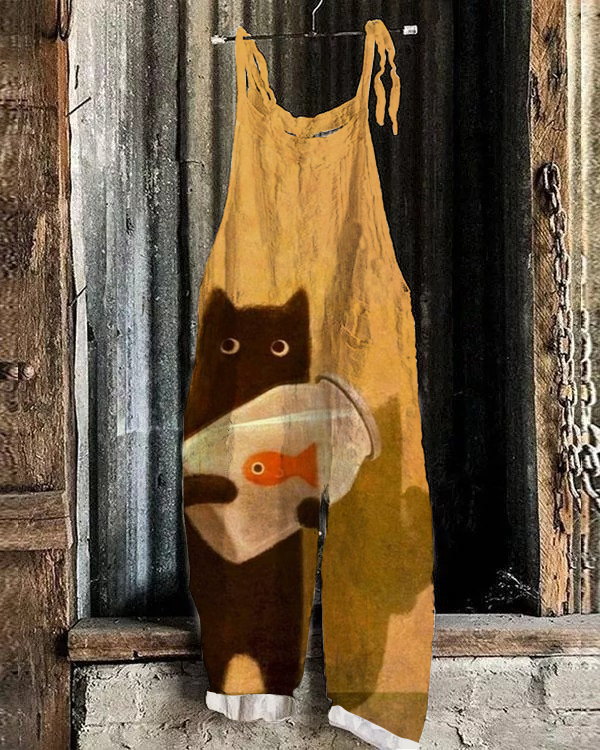 Vintage Cat Print Jumpsuit