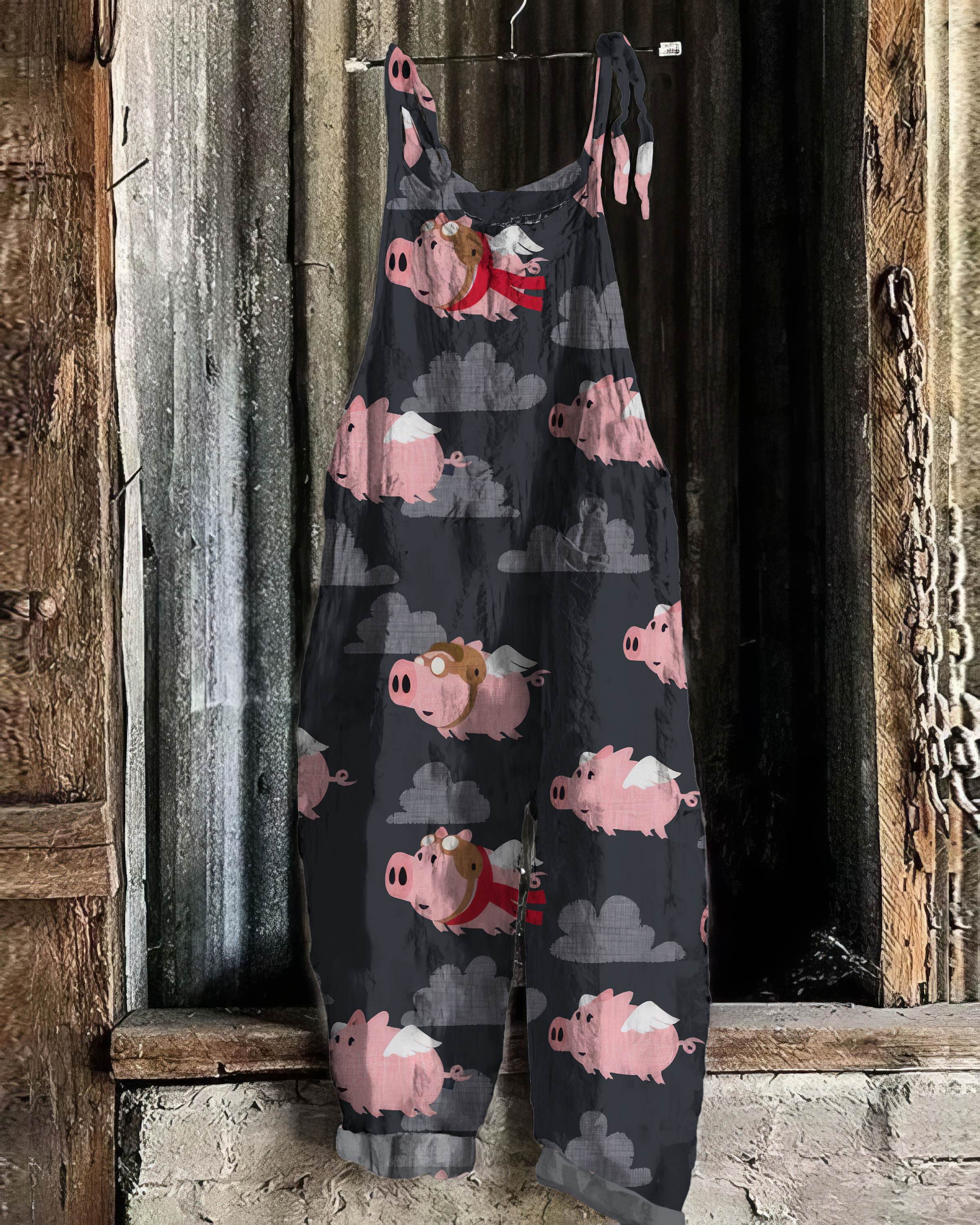 Flying Pig Pattern Casual Jumpsuit