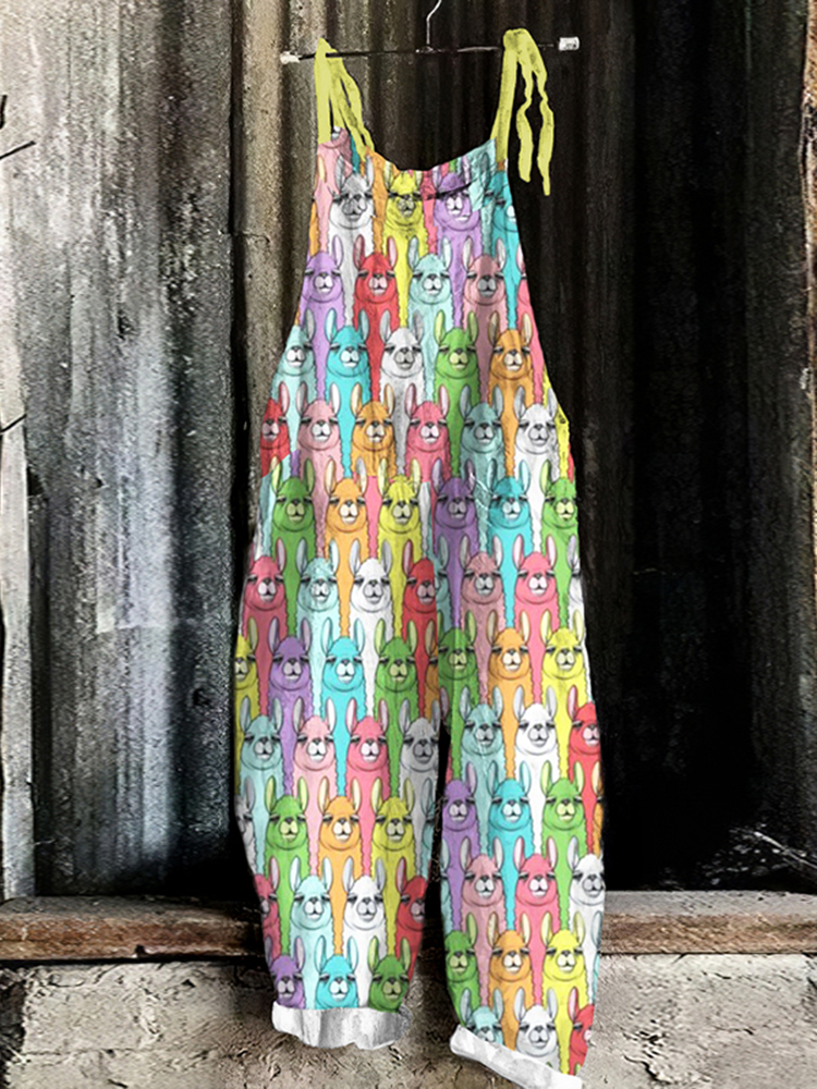 Colorful Alpaca Print Casual Jumpsuit