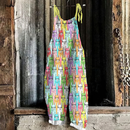 Colorful Alpaca Print Casual Jumpsuit