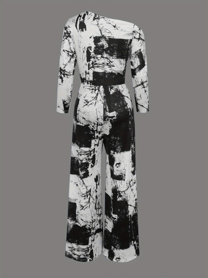 One Shoulder Jumpsuit, Elegant Split Jumpsuit For Spring, Women's Clothing