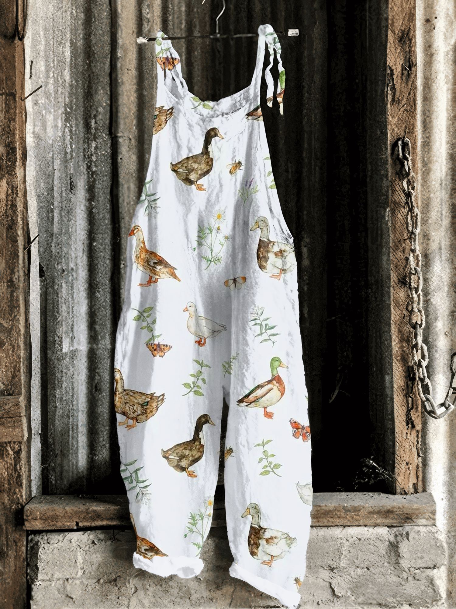 Farm Duck Pattern Casual Jumpsuit