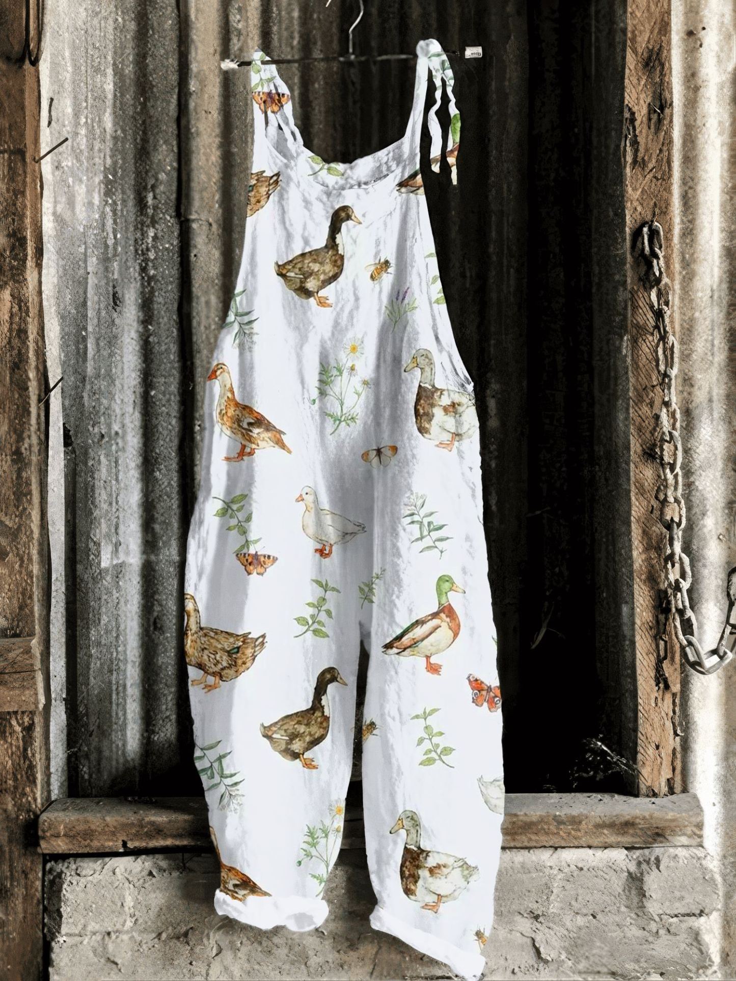 Farm Duck Pattern Casual Jumpsuit