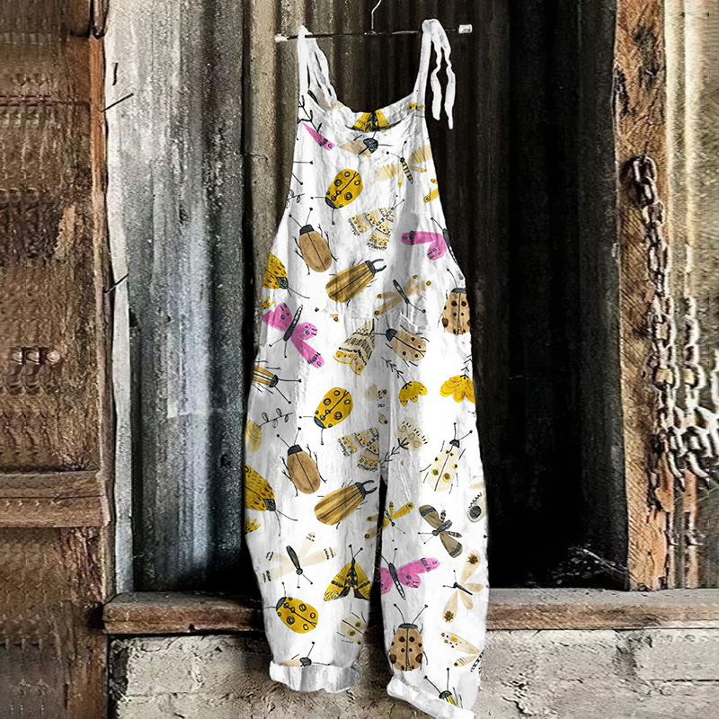 Insect Print Loose Casual Jumpsuit