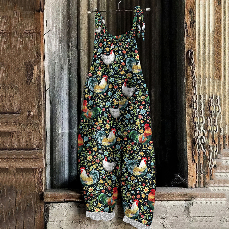 Roosters & Blooming Flowers Multicoloured Floral Print Loose Casual Ju