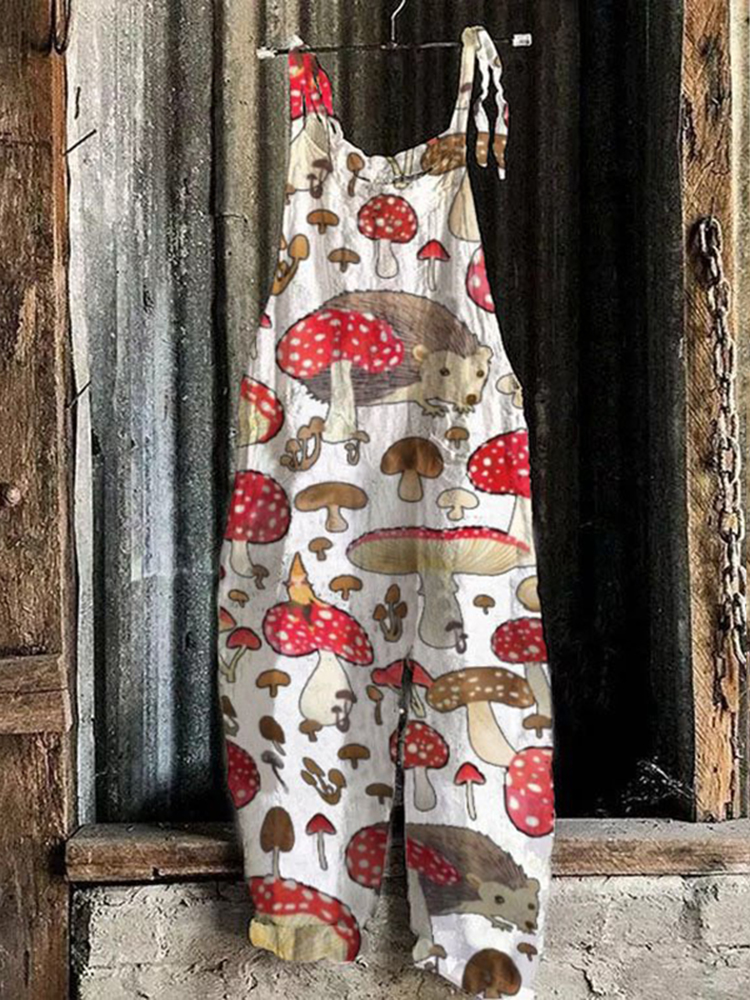 Women's Hedgehog Print Loose Casual Jumpsuit