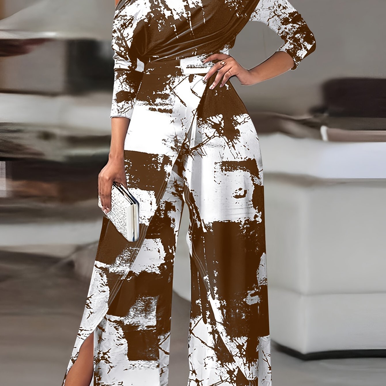 One Shoulder Jumpsuit, Elegant Split Jumpsuit For Spring, Women's Clothing