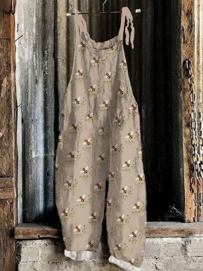 Flying Bees Flowers Pattern Casual Jumpsuit