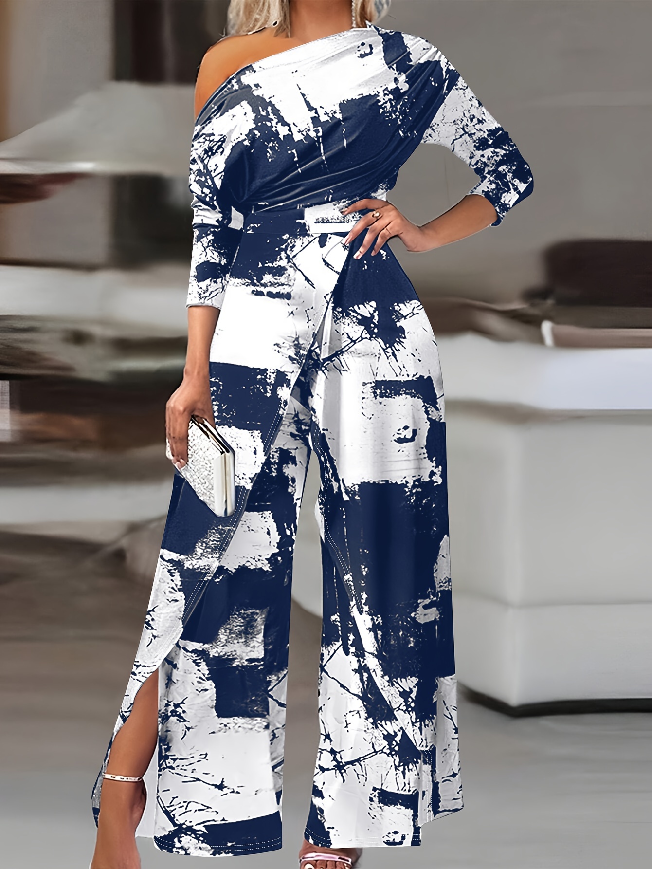 One Shoulder Jumpsuit, Elegant Split Jumpsuit For Spring, Women's Clothing