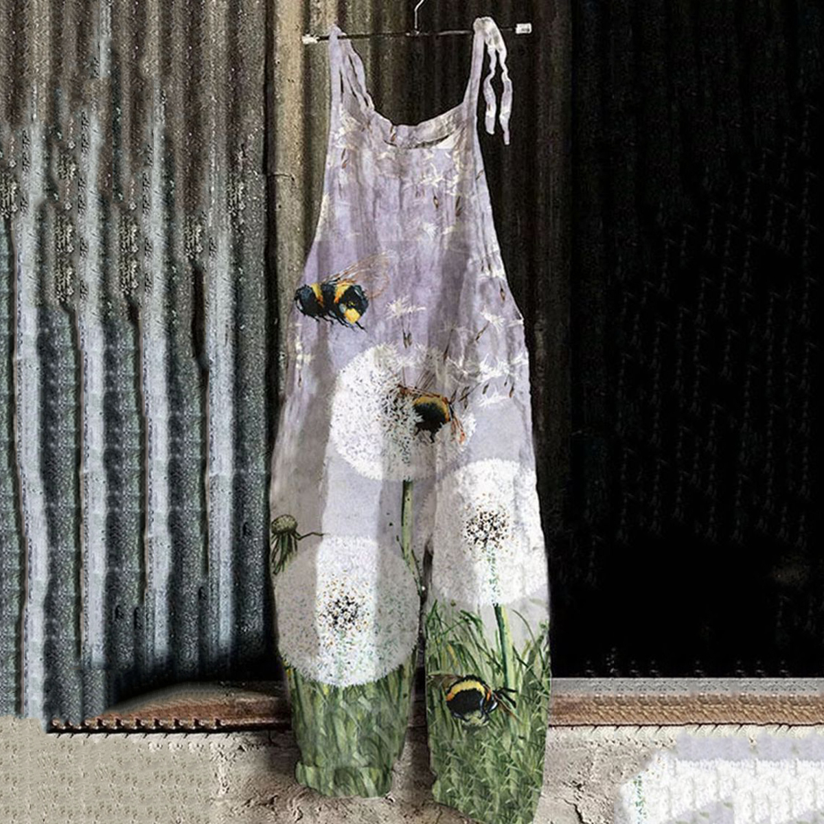 Women's Bee And Floral Print Loose Casual Jumpsuit