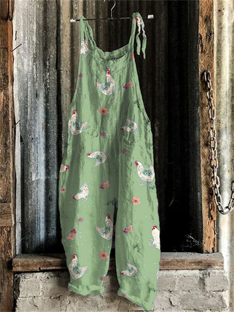 Farm Chicken Floral Linen Blend Jumpsuit