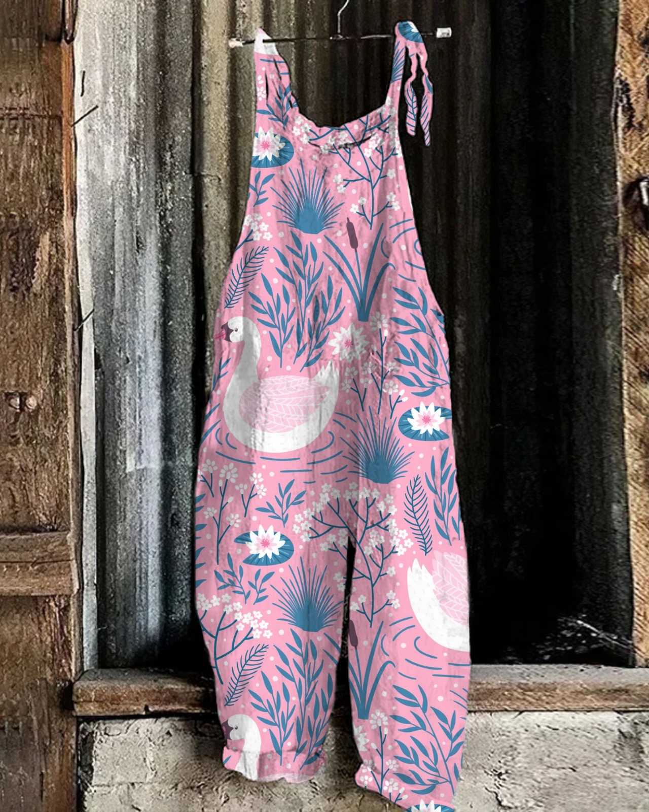 Japanese Art Huge Farm And Animal Print Loose Casual Jumpsuit