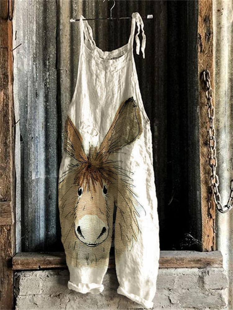 Lovely Donkey Art Linen Blend Casual Jumpsuit