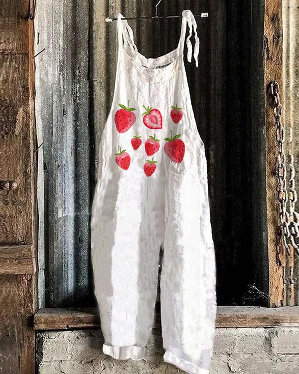 Cute Strawberry Loose Casual Jumpsuit