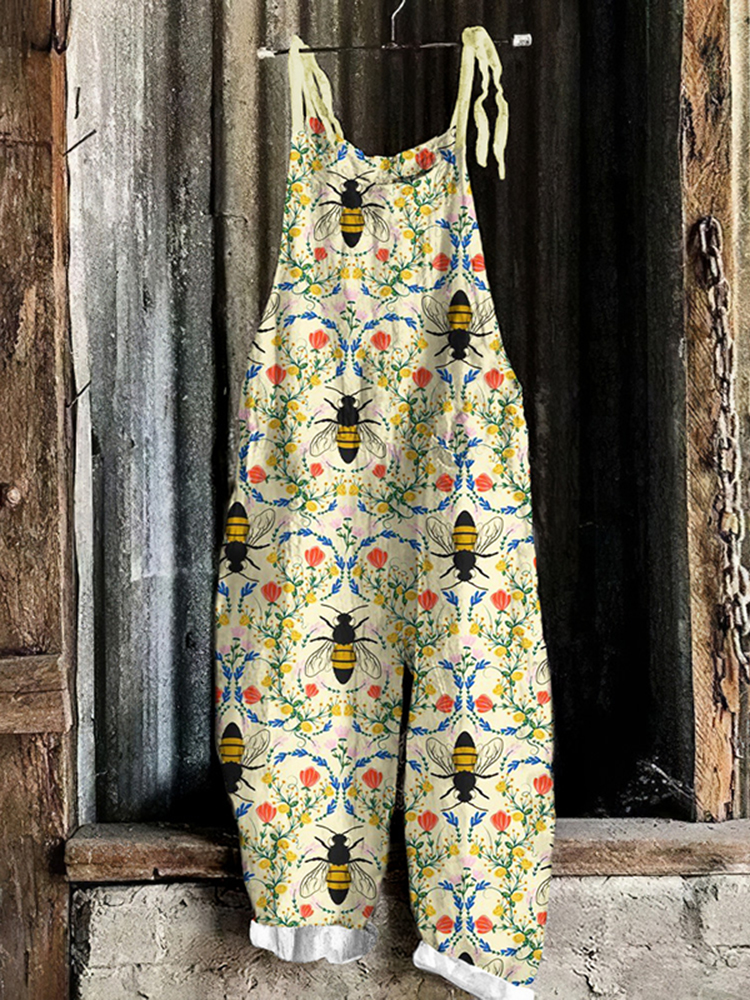 Bee Print Loose Casual Jumpsuit