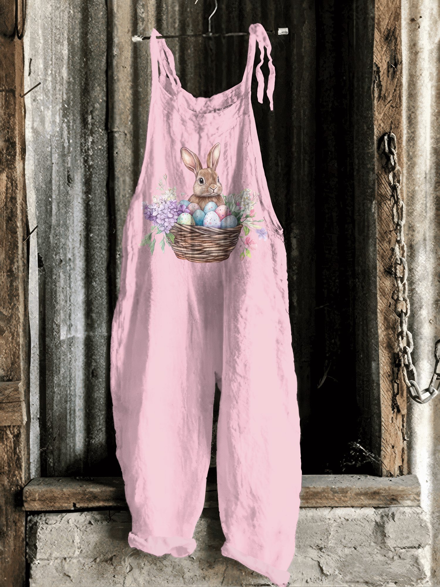 Vintage Easter Bunny Pattern Casual Jumpsuit