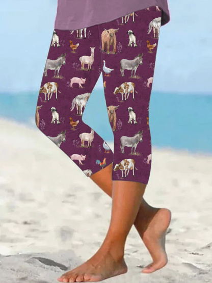 Farm Animals Print Casual Cozy Stretch Leggings
