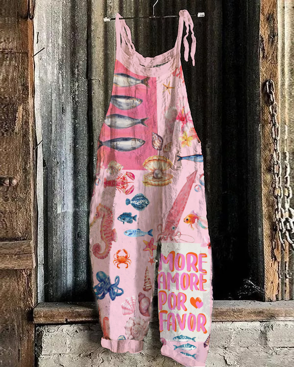 Fish Art Print Casual Wide-leg Jumpsuit