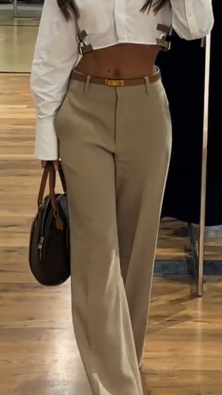 Women's Autumn White Casual Cotton And Linen Side Trim Commuter Shirt+Pants Set