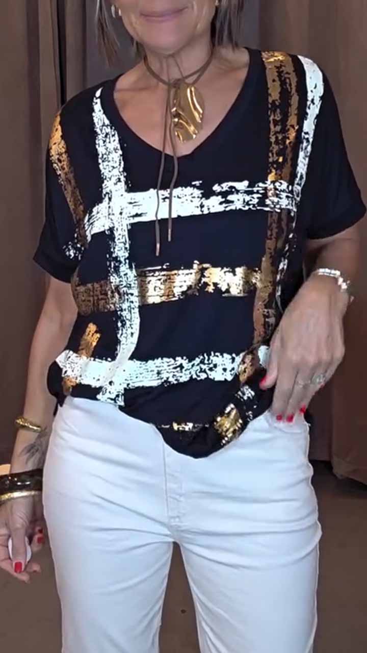 Women’s Abstract Metallic Brushstroke Print T-shirt pants set