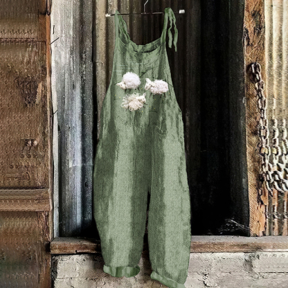 Vintage Farm Sheep Linen Blend Loose Casual Jumpsuit