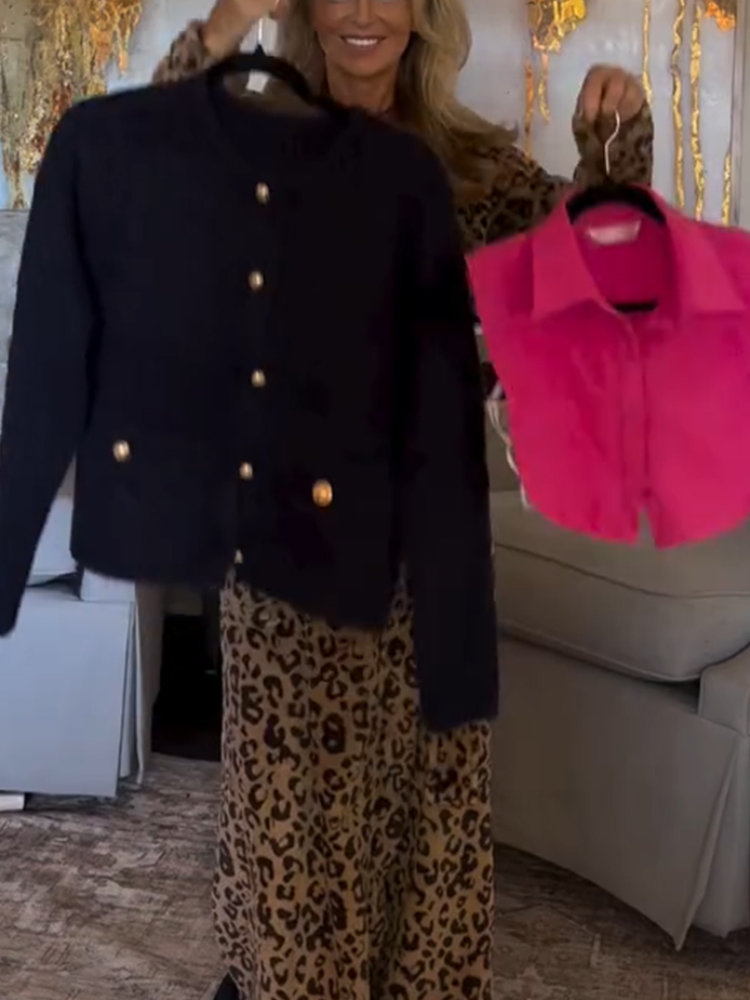 Women Collar Vest+ Knitted Sweater Cardigan Casual Set