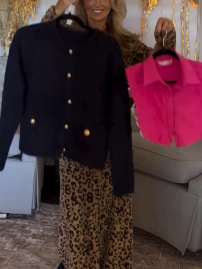 Women Collar Vest+ Knitted Sweater Cardigan Casual Set