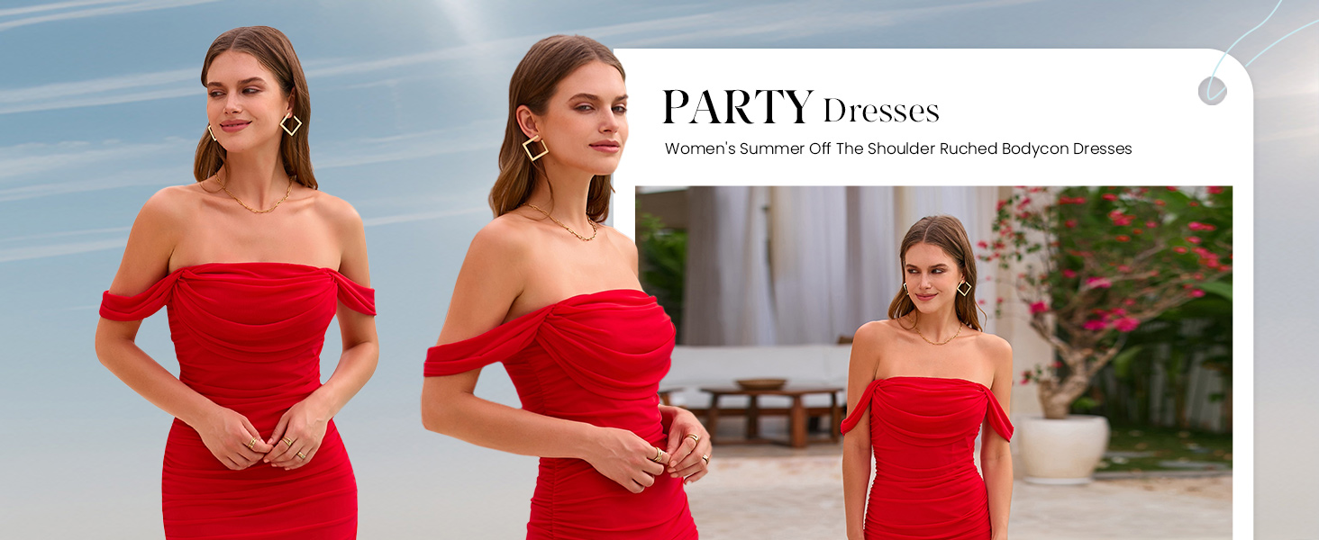 PRETTYGARDEN Womens Square Neck Sun Dress Cold Shoulder Homecoming Dresses