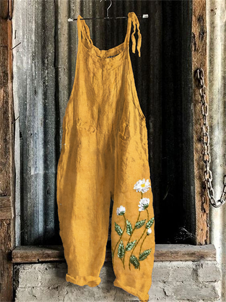 Daisies Satin Embroidered Casual Jumpsuit