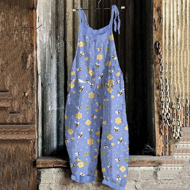 Honey Flying Bees Pattern Spring Casual Jumpsuit
