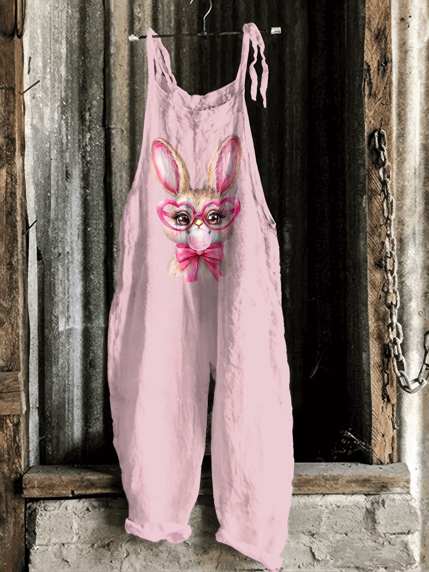 Vintage Easter Bunny Bubble Gum Pattern Casual Jumpsuit