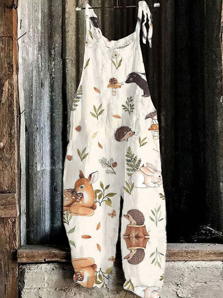 Farm Style Forest Animal Print Casual Jumpsuit