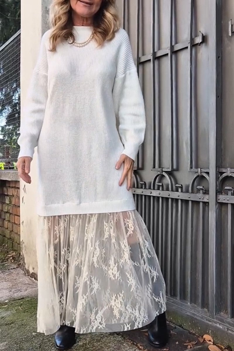 Women's Round Neck Patchwork Lace Dress