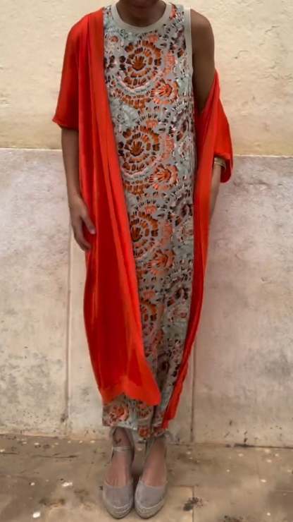 Women's Round Neck Printed Satin Casual Suit